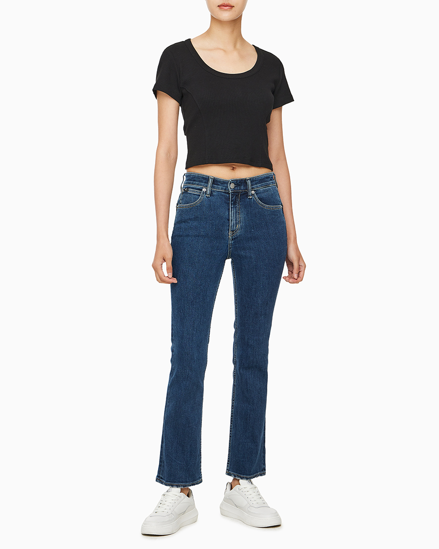 Tシャツ・カットソー ^ ^ Here White Lip Open Back Crop Top J224341 YAF CalvinKleinJeans Women's Lip Open Back Crop Short-Sleeved T