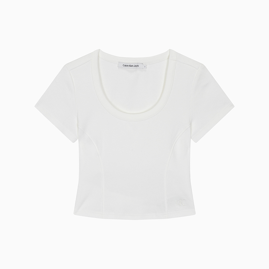 CalvinKleinJeans Women's Lip Open Back Crop Short-Sleeved T