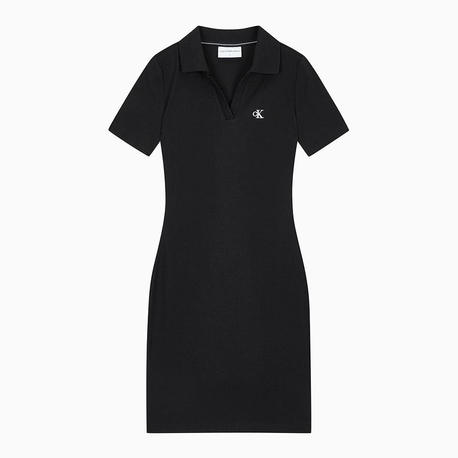 ワンピース [ ] Black Logo Badge Polo Collar Lip Dress CalvinKleinJeans 223724 Women's Black Polo Collar Lip