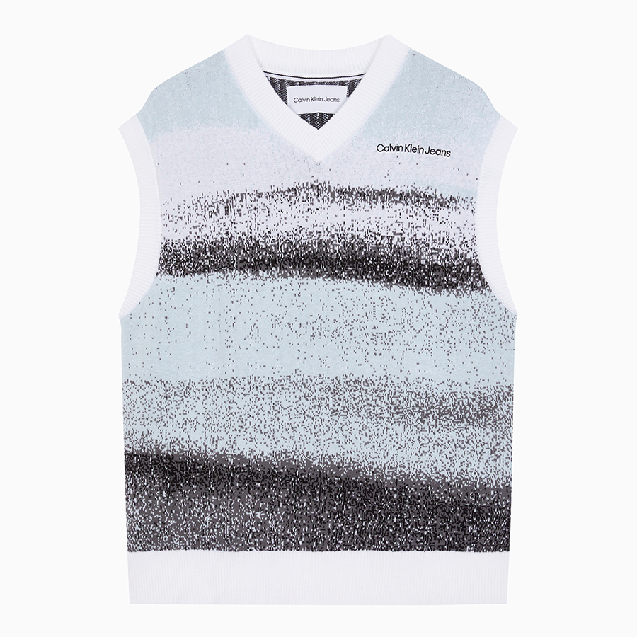 캘빈클라인 진(CALVIN KLEIN JEANS) 남 라이트블루 릴렉스핏 스프레이 스웨터 베스트 J324604 0LA